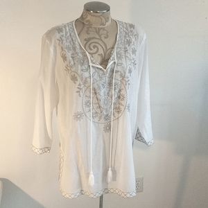 100% Cotton Embroidered Caftan blouse with 3/4 length sleeves